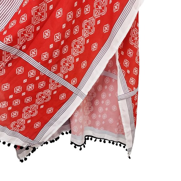 Red & White Printed Kimono Cardigan With Tassel Hem Womens One Size - Picture 4 of 5